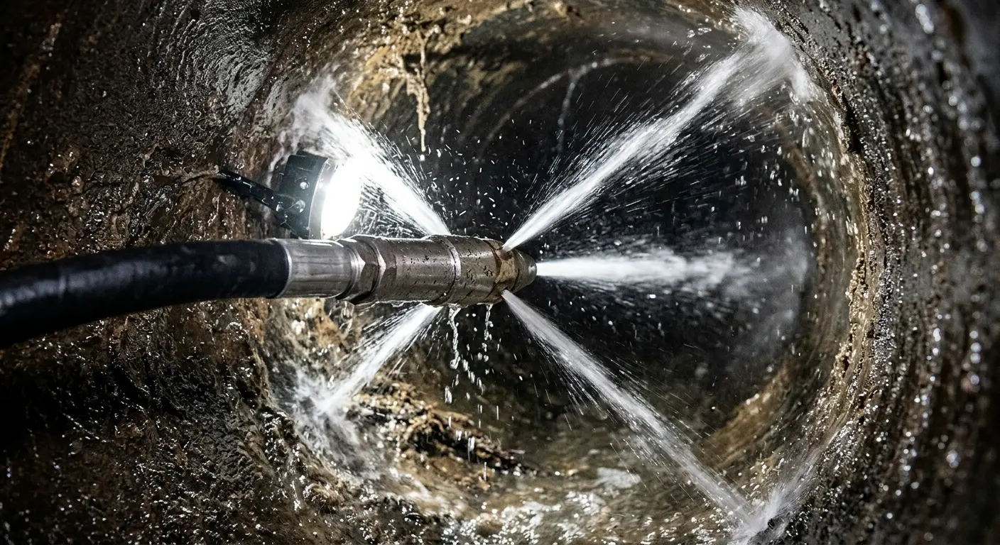High-pressure hydro jetting nozzle cleaning sewer pipe for Sewer Cleanout in Dartmouth